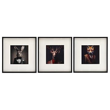 Set Of 3 Forest Animal Head Prints Picture Art 40x40cm