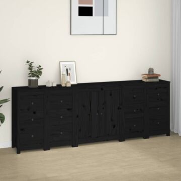 Vidaxl Sideboard Black 230x35x80 Cm Solid Wood Pine