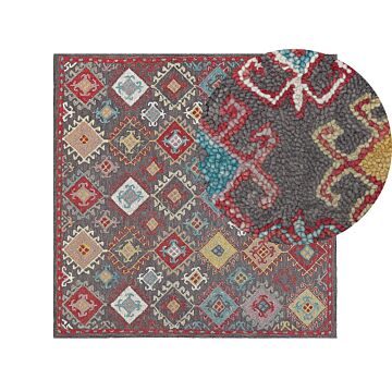 Area Rug Mulitcolour Wool 200 X 200 Cm Thick Dense Pile Oriental Pattern Kilim Beliani
