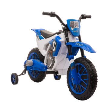 Homcom 12v Kids Electric Motorbike Ride On Motorcycle Vehicle Toy With Training Wheels For 3-5 Years Old, Blue