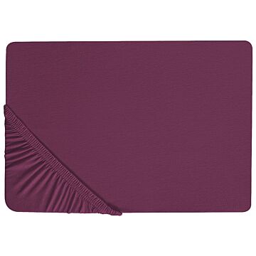 Fitted Sheet Burgundy Cotton 200 X 200 Cm Elastic Edging Solid Pattern Classic Style For Bedroom Beliani