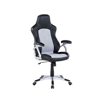Office Chair Mesh Black With Grey Faux Leather Adjustable Beliani
