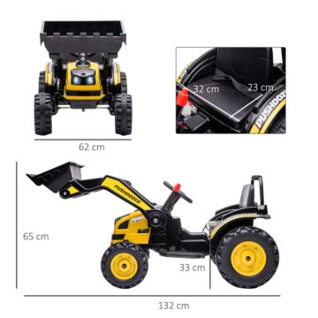 Homcom Kids Digger Ride On Excavator 6v Battery Powered Construction Tractor Music Headlight Moving Forward Backward Gear For 3-5 Years Old Yellow