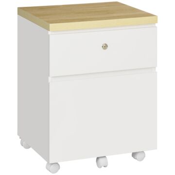 Vinsetto 2-drawer Filing Cabinet With Lock, Mobile File Cabinet With Hanging Bars For A4 Size And Wheels, Home Office Study, White