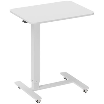 Homcom Height Adjustable Standing Desk, Pneumatic Sit Stand Desk For Laptop, Mobile Overbed Table With Wheels For Home Office, White