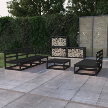 Vidaxl 6 Piece Garden Lounge Set Black Solid Pinewood