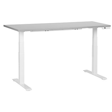 Electrically Adjustable Desk Grey Tabletop White Steel Frame 160 X 72 Cm Sit And Stand Square Feet Modern Design Beliani
