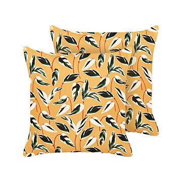 Set Of 2 Garden Cushions Multicolour Polyester 45 X 45 Cm Square Leaf Pattern Motif Modern Design Throw Scatter Pillow Beliani
