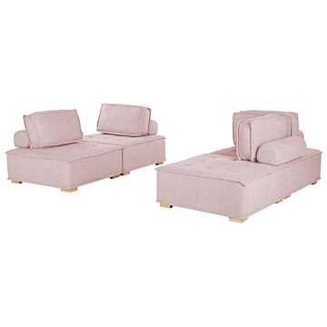 Sofa Set Pink Polyester Fabric 300 X 200 Cm Upholstered 4 Seater Modular Scandinavian Modern Beliani