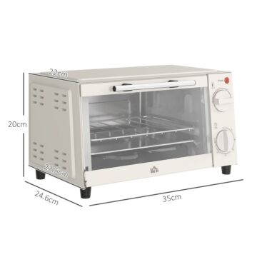 Homcom Mini Oven, 9l Countertop Electric Grill, Toaster Oven With Adjustable Temperature, Timer, Baking Tray And Wire Rack, 750w, Cream