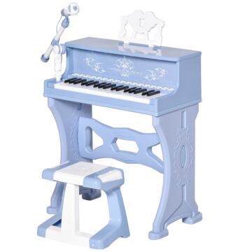 Homcom 37 Keys Mini Electronic Keyboard Light Kids Musical Instrument Educational Game Children Grand Piano Toy Set W/stool & Microphone & Music Blue