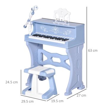 Homcom 37 Keys Mini Electronic Keyboard Light Kids Musical Instrument Educational Game Children Grand Piano Toy Set W/stool & Microphone & Music Blue