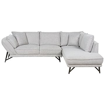 Corner Sofa Light Grey Linen Fabric Upholstery Metal Legs Left Hand 3 Seater Couch Scatter Back Toss Pillows Modern Beliani