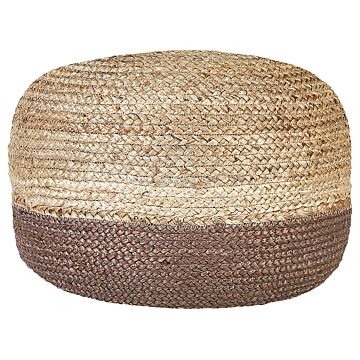 Pouffe Brown Jute Eps Beads Filling 50 X 50 X 40 Cm Round Ottoman Boho Style Home Accessory Beliani