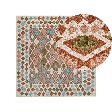 Area Rug Multicolour Wool 200 X 200 Cm Hand Tufted Geometric Pattern Boho Living Room Bedroom Beliani