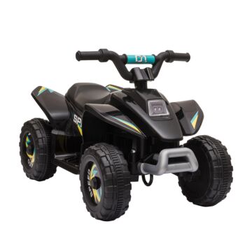Homcom 6v Kids Electric Ride On Car Atv Toy Quad Bike Four Big Wheels W/ Forward Reverse Functions Toddlers Aged 18-36 Months Black