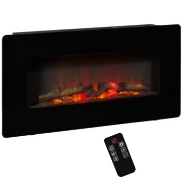 Homcom Electric Wall-mounted Fireplace Heater With Adjustable Flame Effect, Remote Control, Timer, 1800/2000w, Black