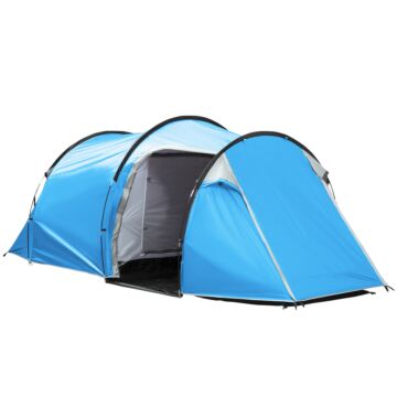 Outsunny 2-3 Man Tunnel Tents W/ Vestibule Camping Tent Porch Air Vents Rainfly Weather-resistant Shelter Fishing Hiking Festival Shelter Blue