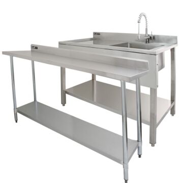6ft Stainless Steel Catering Bench & 2x Wall Mounted Shelves