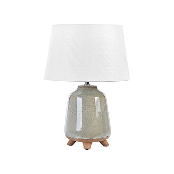 Table Lamp Grey Ceramic 46 Cm White Cone Shade Handmade Bedside Living Room Bedroom Lighting Beliani