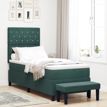 Vidaxl Box Spring Bed With Mattress & Bench Dark Green 80x200 Cm Velvet