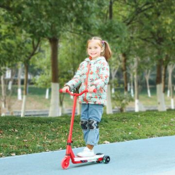 Aiyaplay Electric Scooter For Kids Ages 4-7, With Auxiliary Rear Wheels, Flashing Led Light And Electric Brake, Kids Electric Scooter For Boys Girls, 6 Km/h & 8 Km, Red