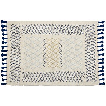Rug Beige Cotton 160 X 230 Cm Geometric Pattern Hand Tufted Tassels Flatweave Living Room Bedroom Beliani