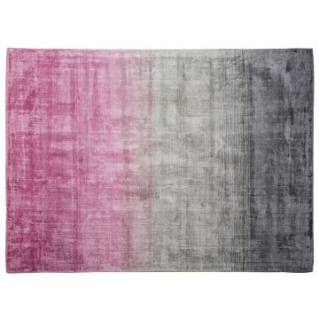 Rug Grey With Pink 160 X 230 Cm Ombre Effect Viscose Modern Living Room Beliani