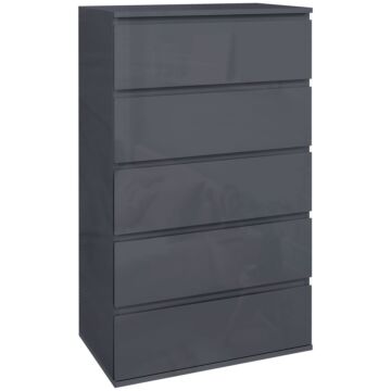 Homcom High Gloss Chest Of Drawers, 5-drawer Storage Cabinets, Modern Dresser, Storage Drawer Unit For Bedroom