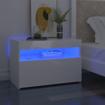 Vidaxl Bedside Cabinet & Led Lights High Gloss White 60x35x40 Cm