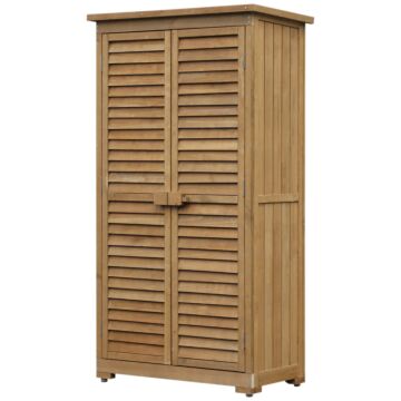 Outsunny Wooden Garden Storage Shed, Compact Utility Sentry Unit, 3-tier Shelves Tool Cabinet Organizer With Asphalt Roof And Shutter Design