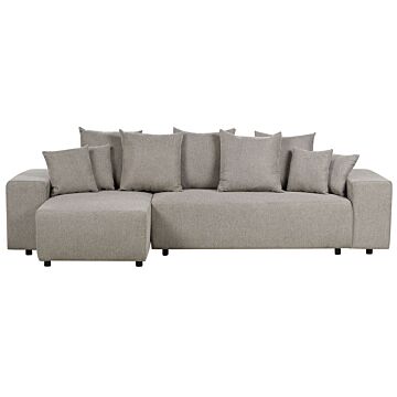 Right Hand Corner Sofa Taupe 3 Seater Extra Scatter Cushions With Storage Modern Living Room Beliani