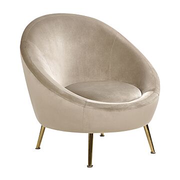 Tub Chair Taupe Velvet 76l X 80w X 81h Cm Accent Gold Legs Glam Retro Beliani