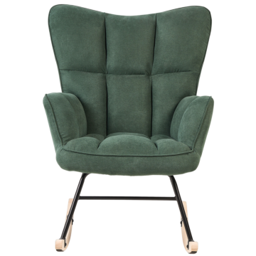 Rocking Chair Dark Green Polyester Fabric Upholstery Wooden Legs Skates Modern Biscuit Tufting Beliani