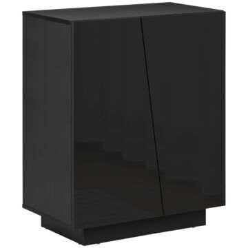 Homcom Freestanding Storage Cabinet For Bedroom, Wooden Sideboard, High Gloss Storage Cupboard With Adjustable Shelves, Black