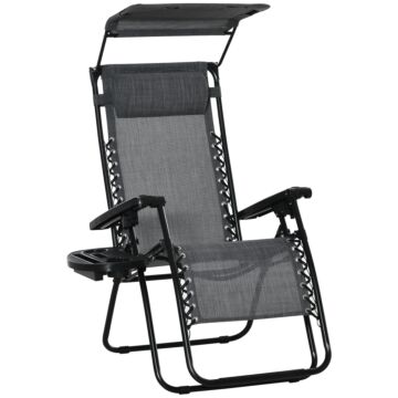 Outsunny Zero Gravity Garden Deck Folding Chair Patio Sun Lounger Reclining Seat With Cup Holder & Canopy Shade - Grey