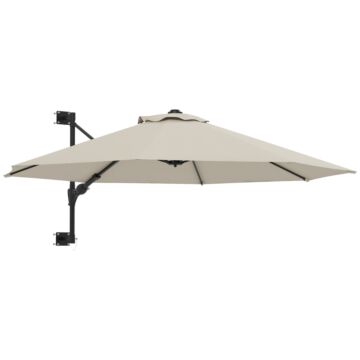 Outsunny Wall Mounted Umbrella With Vent, Garden Patio Parasol Umbrella Sun Shade Canopy, Beige