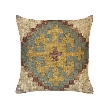 Scatter Cushion Multicolour Jute And Wool 45 X 45 Cm Oriental Pattern Kilim Style Washed Colurs Beliani