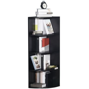 Homcom Wood Corner Shelf 4 Tier Unit Freestanding Bookshelf Plants Stand Display Shelf Modern Decoration Black