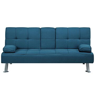 Sofa Bed Blue 3 Seater Drop Down Table Click Clack Beliani