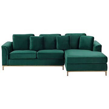 Corner Sofa Green Velvet Upholstered L-shaped Left Hand Orientation Beliani