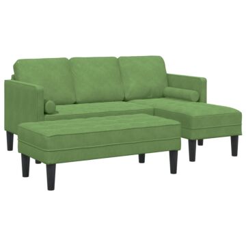 Vidaxl Garden Sofa With Bench And Cushions L-shaped Light Green Velvet, Vidaxl 3-seater Sofa With Chaise L-shaped Light Green 160 Cm Velvet, Vidaxl Bench Light Green 113x57x39 Cm Velvet