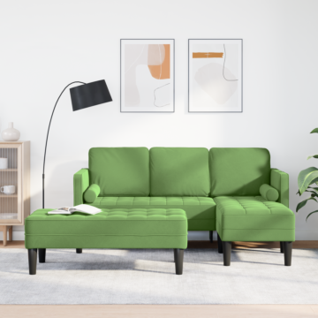 Vidaxl Garden Sofa With Bench And Cushions L-shaped Light Green Velvet, Vidaxl 3-seater Sofa With Chaise L-shaped Light Green 160 Cm Velvet, Vidaxl Bench Light Green 113x57x39 Cm Velvet