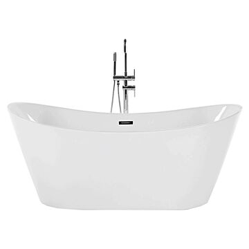 Bath White With Silver Sanitary Acrylic Single 160 X 76 Cm Freestanding Modern Beliani