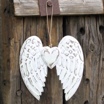 Hand Crafted Double Angel Wings & Heart - 24cm