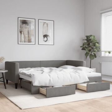Vidaxl Daybed With Trundle And Drawers Dark Grey 90x190 Cm Fabric