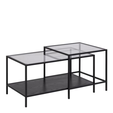 Seaford Black Metal Coffee Table Set With Glass Top