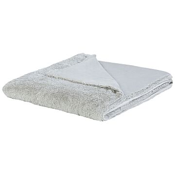 Blanket Throw Bedspread Light Grey Plush 180 X 200 Cm Fluffy Bedroom Beliani