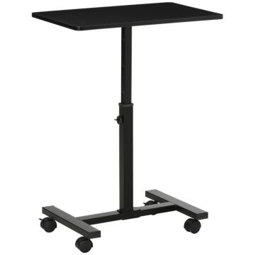 Homcom Mobile Overbed Table, Rolling Laptop Stand With Wheels, Height Adjustable Sofa Side Table For Home Office, Black