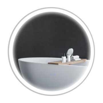 Kleankin Round Bathroom Mirror With Led Lights, 3 Temperature Colours, Defogging Film, Aluminium Frame, Hardwired, 70 X 70 Cm